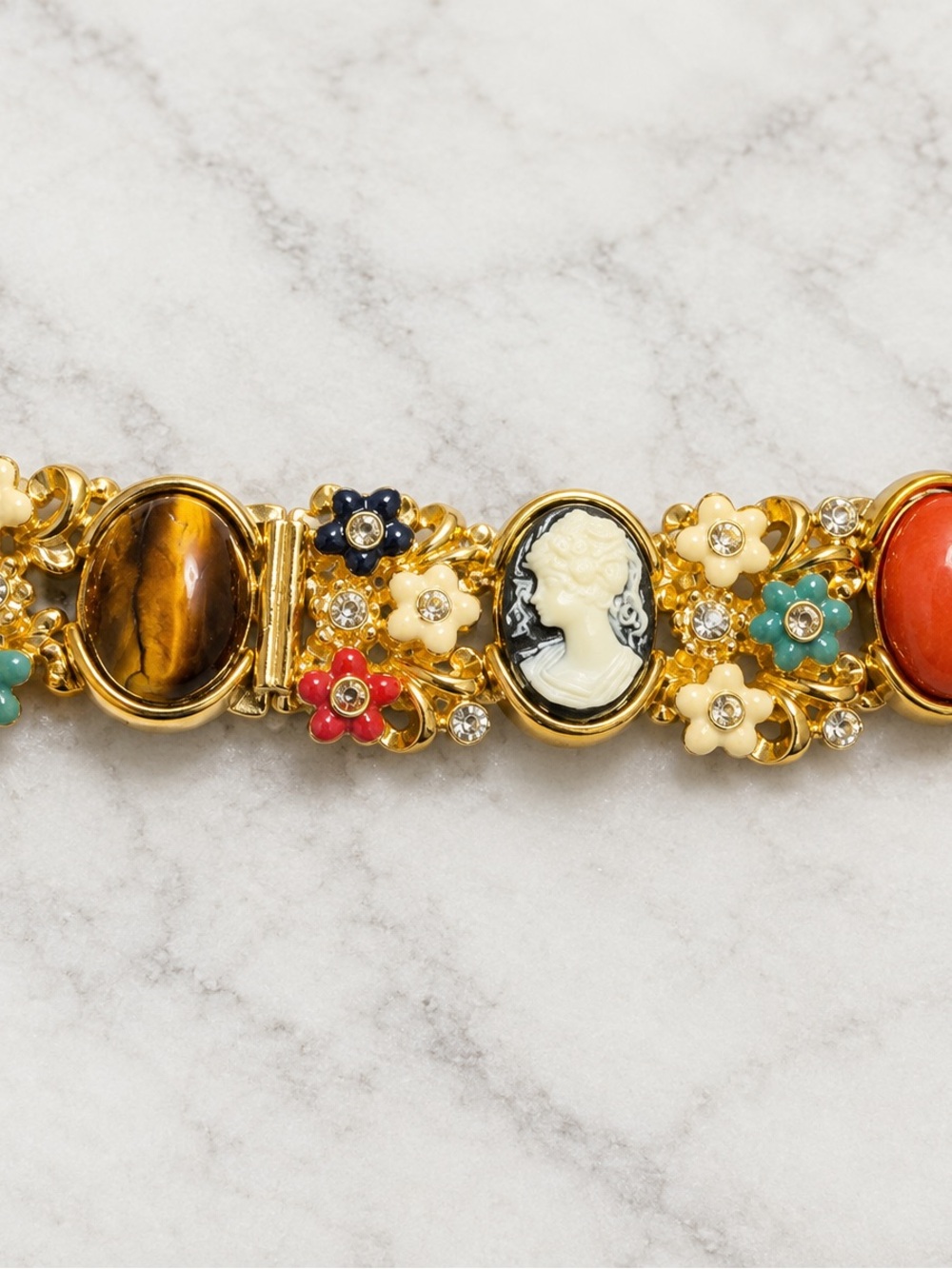 Camrose & Kross JBK Cameo Floral Bracelet Gold Tone Rhinestone Enamel - Picture 2 of 5